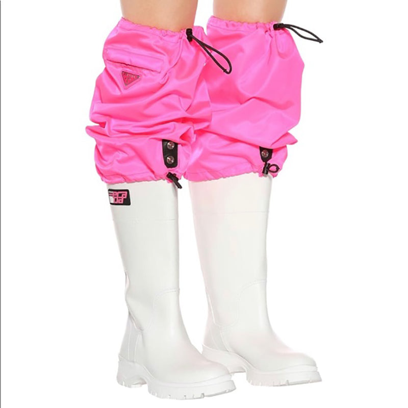 37 & 37.5 NEW $1280 PRADA White Leather Pull On BOOTS W Removable Pink Nylon Logo GAITER