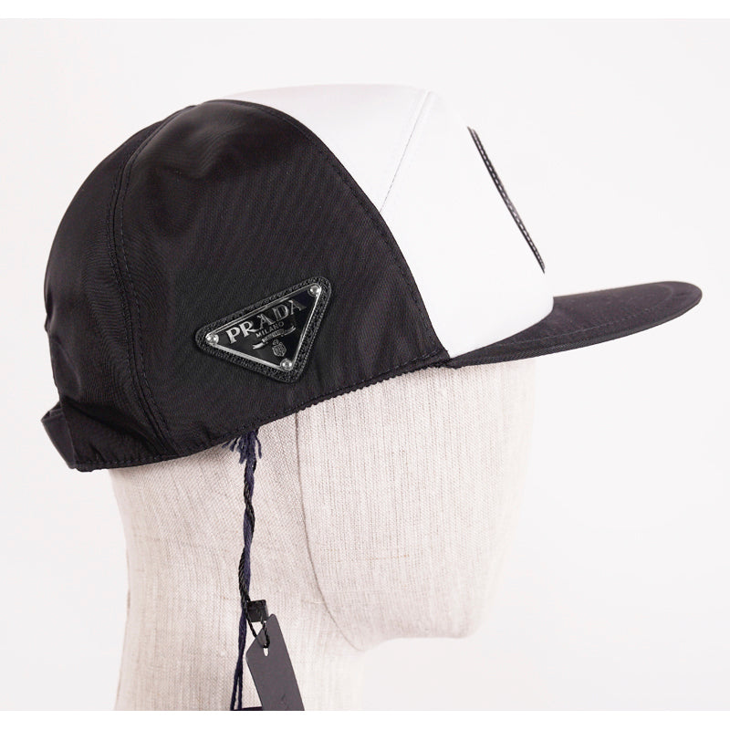 XL NEW $570 PRADA FRANKENSTEIN SAFFIANO LEATHER PATCH Black Nylon BASEBALL CAP HAT