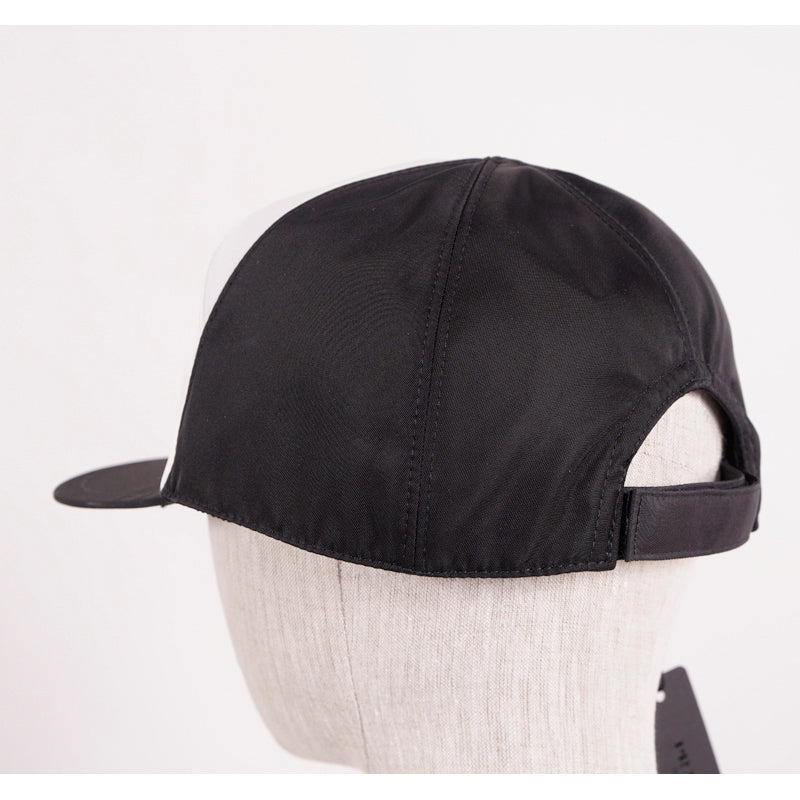 XL NEW $570 PRADA FRANKENSTEIN SAFFIANO LEATHER PATCH Black Nylon BASEBALL CAP HAT