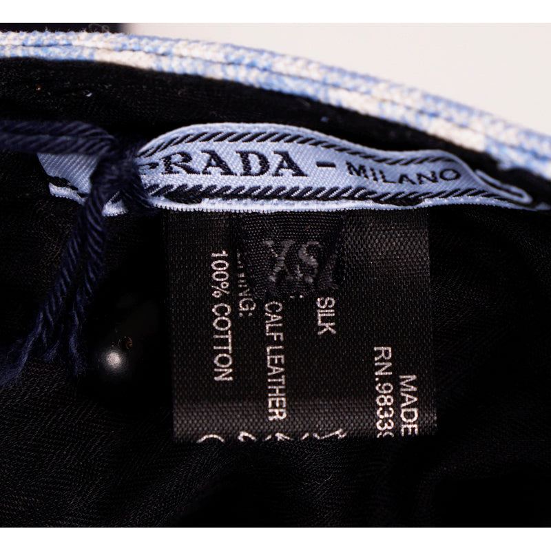 XS NEW $590 PRADA Woman's RUNWAY Print Blue Gingham Cotton Chin Strap Cap HAT