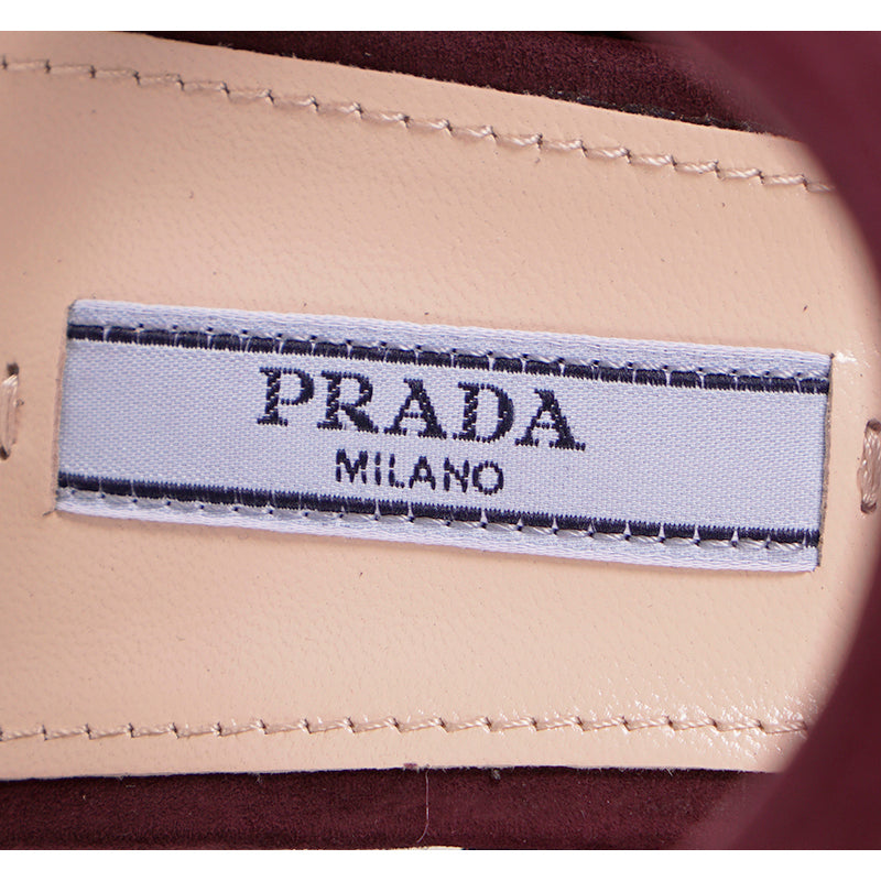 38.5 NEW $850 PRADA Garnet Red Suede Leather Block Chunky Ankle Strap SANDALS