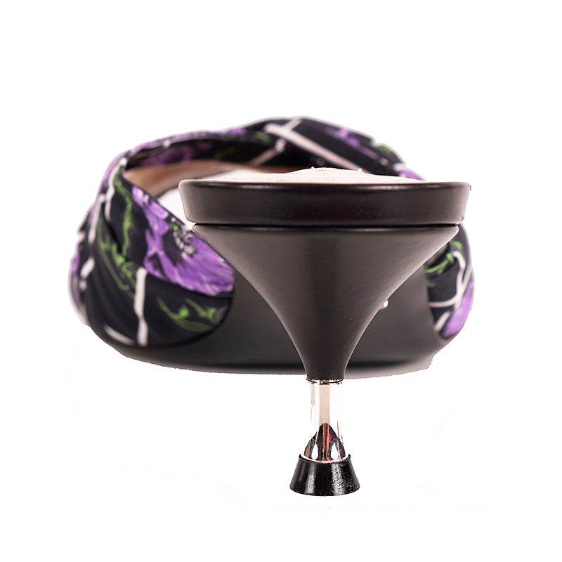 38.5 NEW $750 PRADA Black Cotton Canvas Purple POPPY Floral Print Kitten Heel SANDALSs