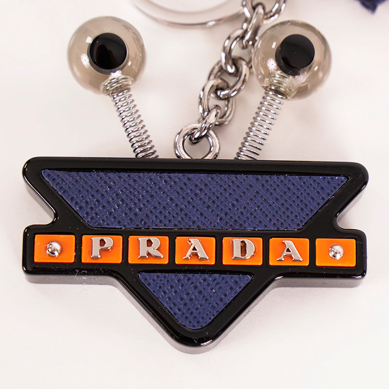 NEW $495 PRADA Blue Saffiano ROBOT GOOGLY EYE Resin Key Chain Trick BAG CHARM NIB