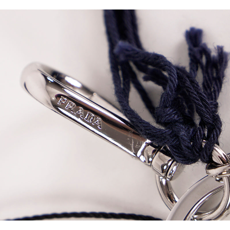 NEW $495 PRADA Blue Saffiano ROBOT GOOGLY EYE Resin Key Chain Trick BAG CHARM NIB