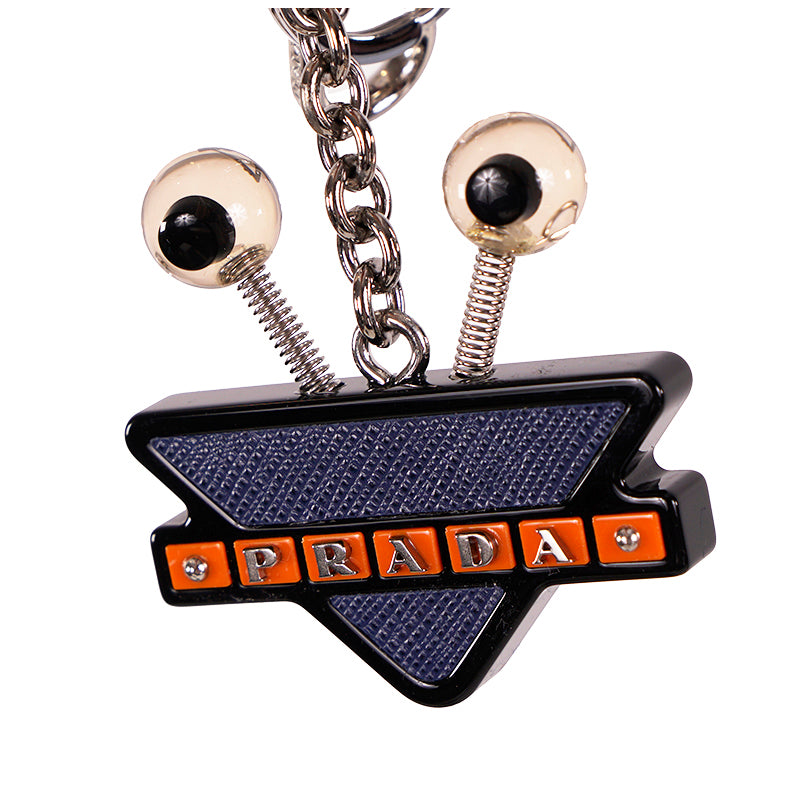 NEW $495 PRADA Blue Saffiano ROBOT GOOGLY EYE Resin Key Chain Trick BAG CHARM NIB