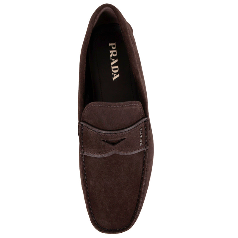 UK 7.5 US 8.5 NEW $670 PRADA Men's Brown Suede Moccasins Casual DRIVER LOAFERS