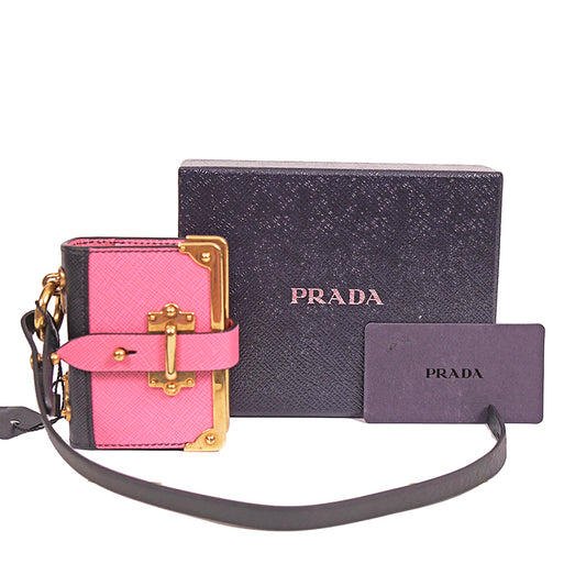 NEW $725 PRADA Pink Saffiano Leather CAHIER NOTEBOOK JOURNAL Keyring Trick CHARM