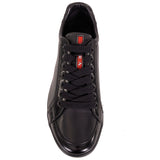 US 8/8.5 NEW PRADA Mens LINEA ROSSA Black All Leather RED LOGO Line-A SNEAKERS