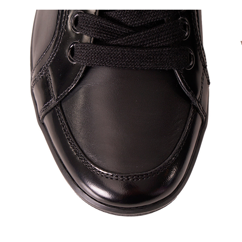 US 8/8.5 NEW PRADA Mens LINEA ROSSA Black All Leather RED LOGO Line-A SNEAKERS