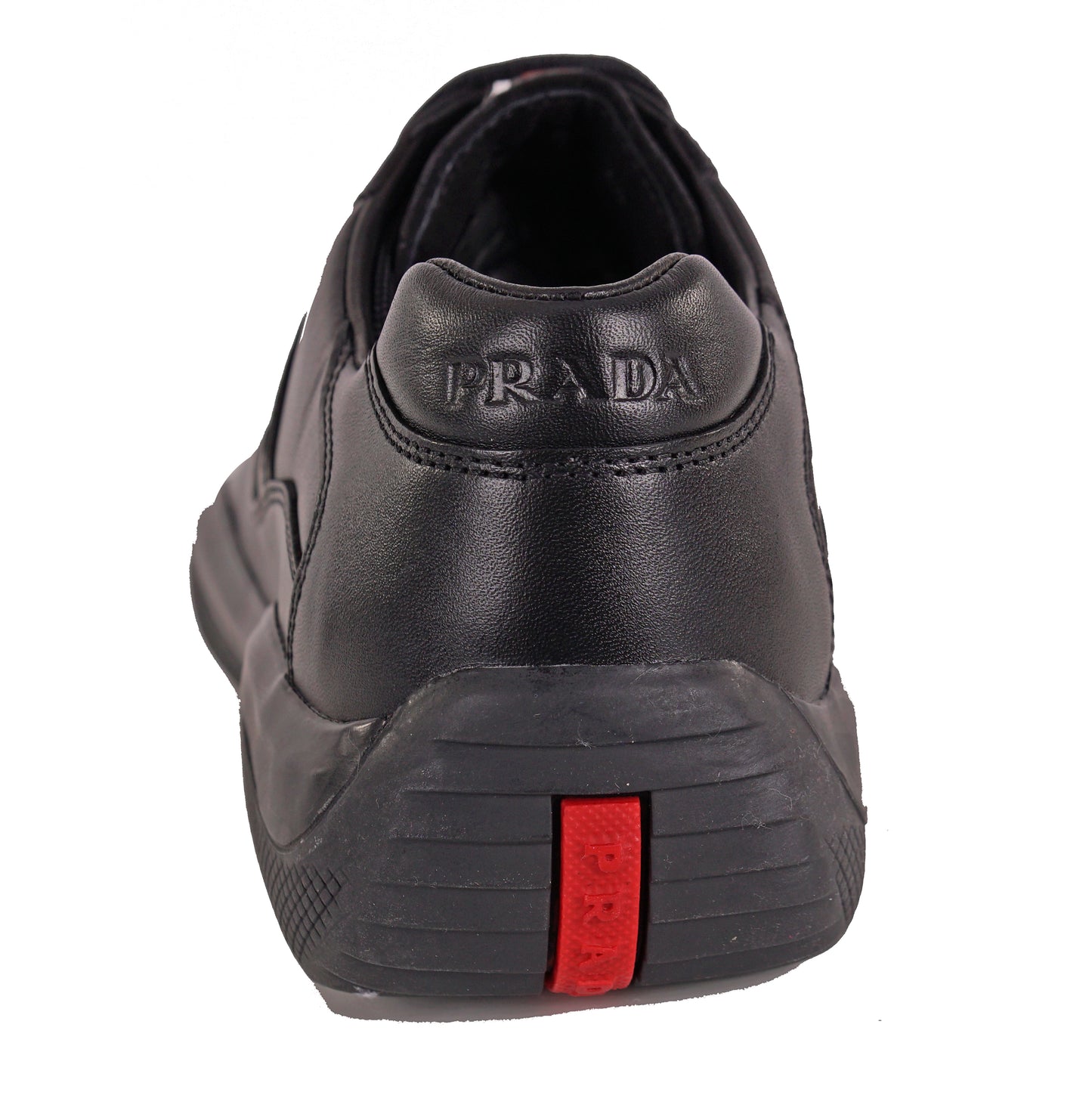 US 8/8.5 NEW PRADA Mens Black AMERICA'S CUP All Leather RED LOGO Line-A SNEAKERS
