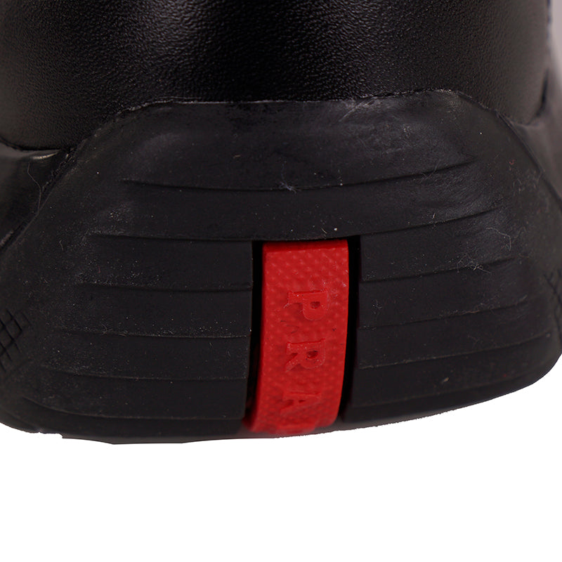 US 8/8.5 NEW PRADA Mens Black AMERICA'S CUP All Leather RED LOGO Line-A SNEAKERS