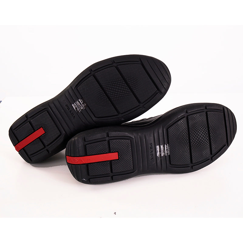 US 8/8.5 NEW PRADA Mens Black AMERICA'S CUP All Leather RED LOGO Line-A SNEAKERS