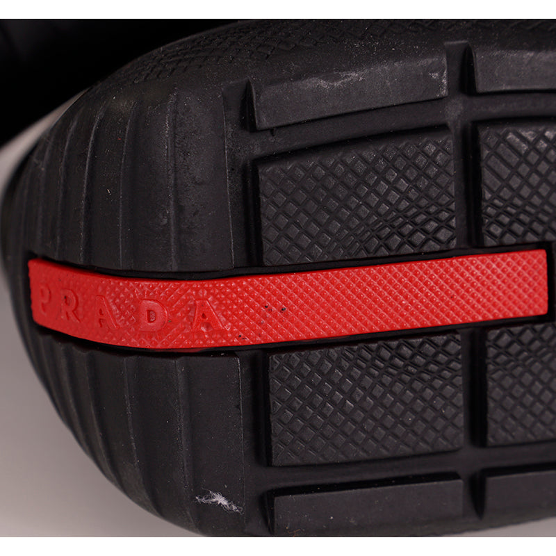 US 8/8.5 NEW PRADA Mens Black AMERICA'S CUP All Leather RED LOGO Line-A SNEAKERS