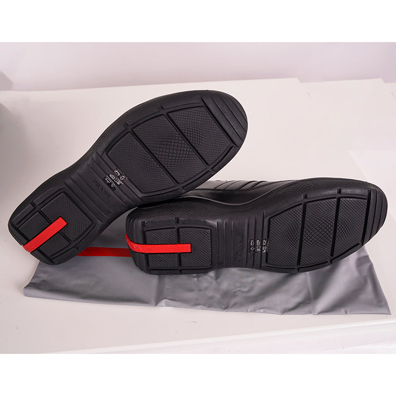 US 8/8.5 NEW PRADA Mens Black AMERICA'S CUP All Leather RED LOGO Line-A SNEAKERS