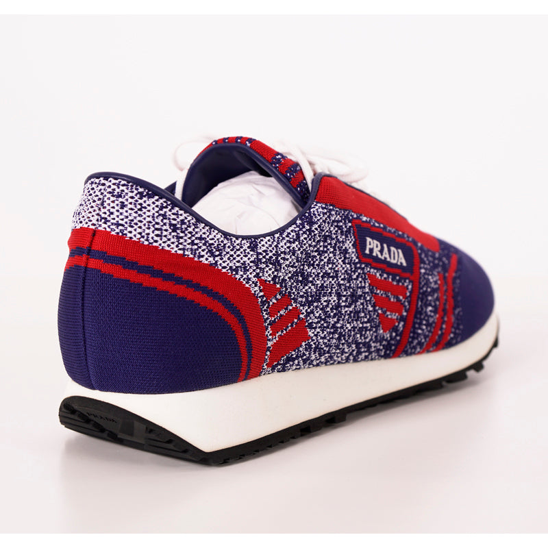 UK 10.5 US 11.5 NEW $760 PRADA Blue Red White Mln 70 KNIT LOGO TRAINERS SNEAKERS