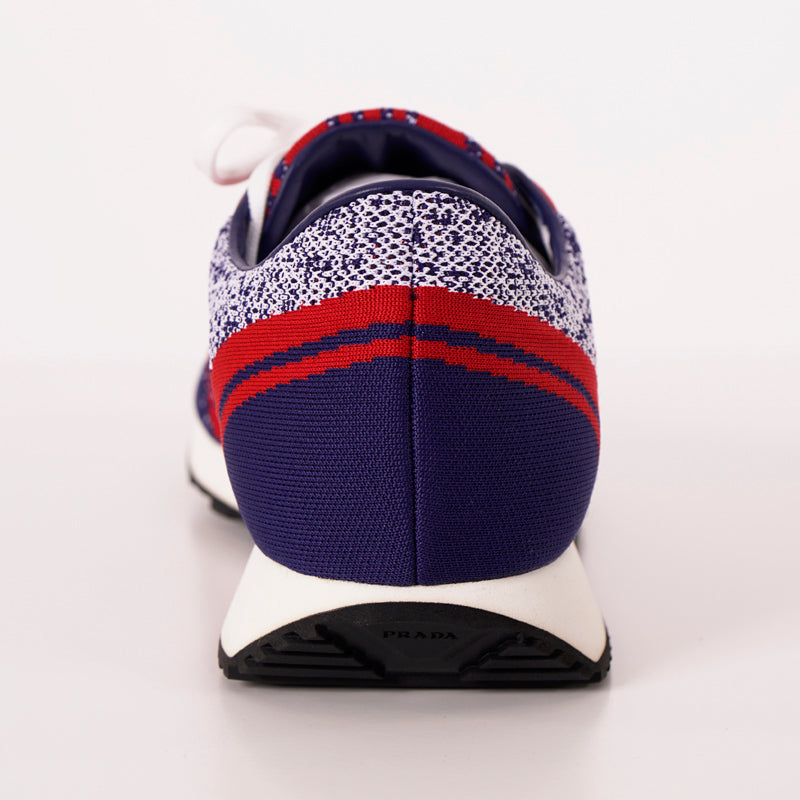 UK 10.5 US 11.5 NEW $760 PRADA Blue Red White Mln 70 KNIT LOGO TRAINERS SNEAKERS