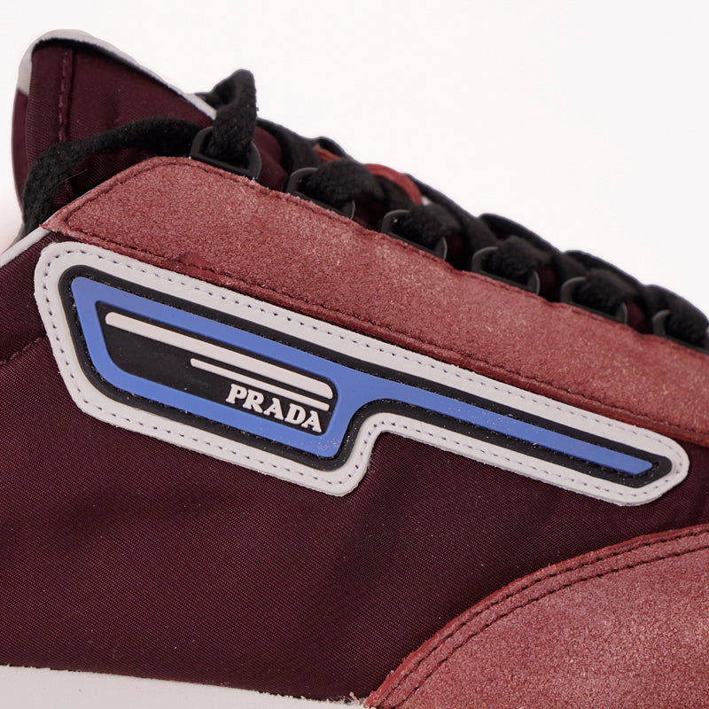 US 9.5 NEW PRADA Dark Red Blue Nylon LOGO Milano 70 Retro Low Top SNEAKERS