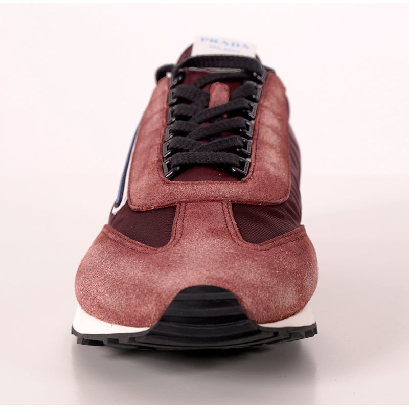 US 9.5 NEW PRADA Dark Red Blue Nylon LOGO Milano 70 Retro Low Top SNEAKERS