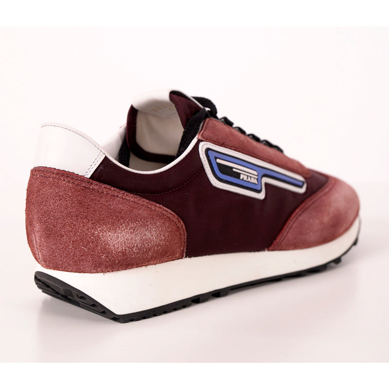 US 9.5 NEW PRADA Dark Red Blue Nylon LOGO Milano 70 Retro Low Top SNEAKERS