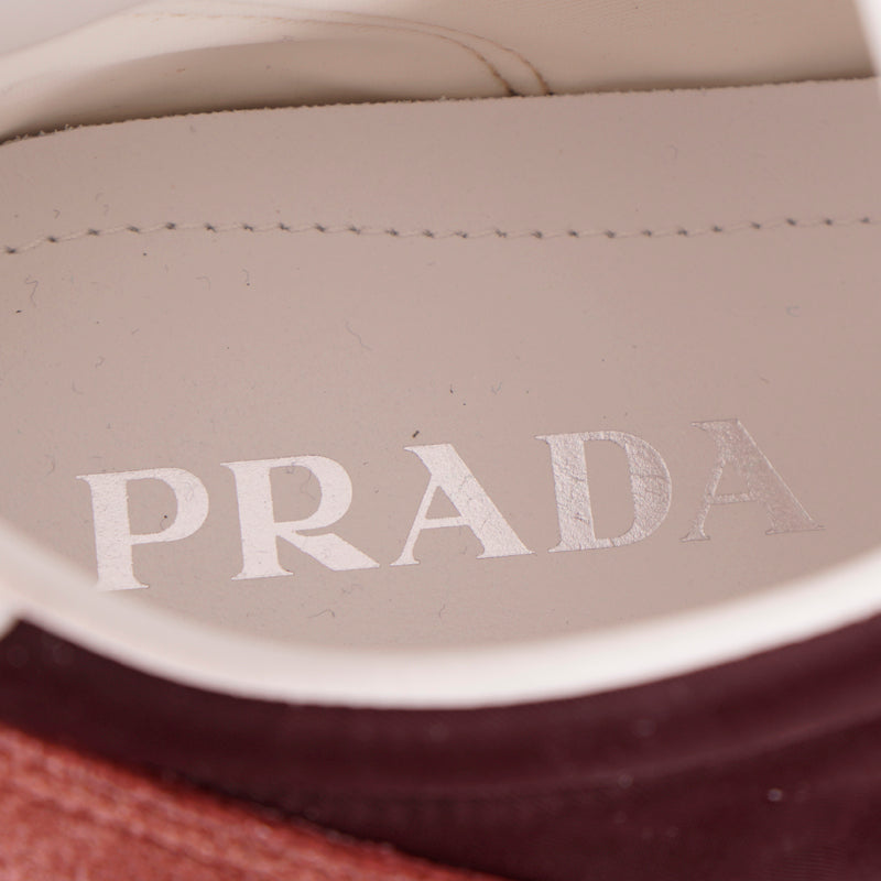 US 9.5 NEW PRADA Dark Red Blue Nylon LOGO Milano 70 Retro Low Top SNEAKERS