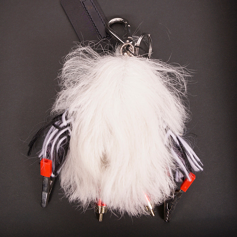 NEW $725 PRADA White Shearling RUFUS YETI MONSTER ROBOT Metal Keyring Trick BAG CHARM