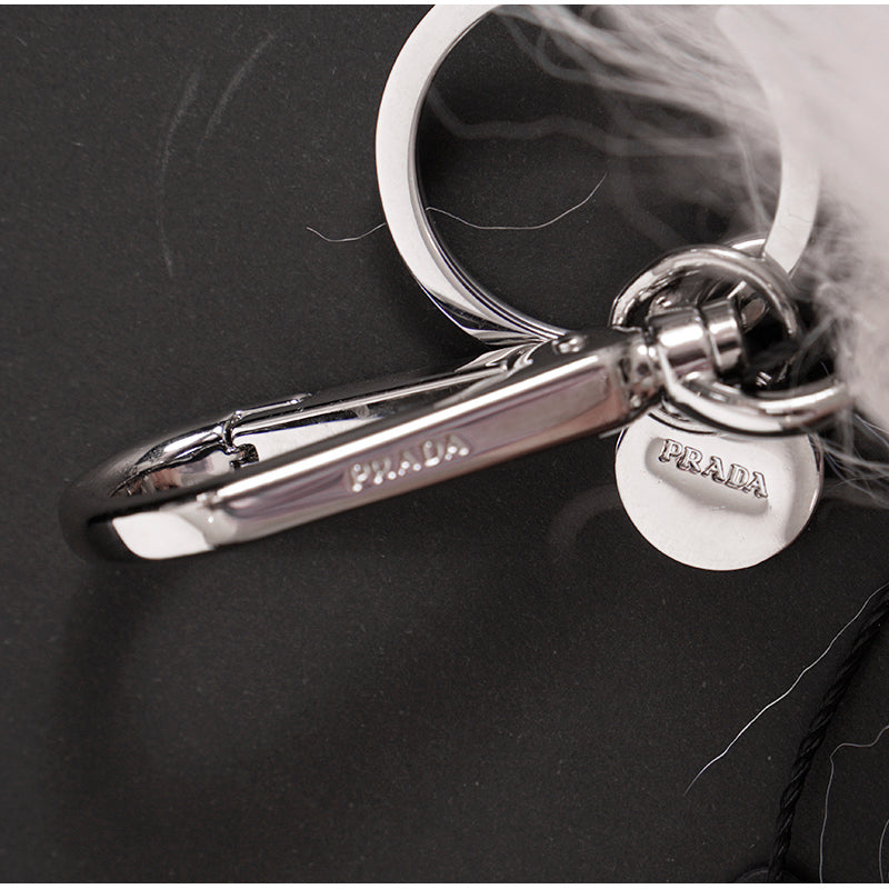 NEW $725 PRADA White Shearling RUFUS YETI MONSTER ROBOT Metal Keyring Trick BAG CHARM