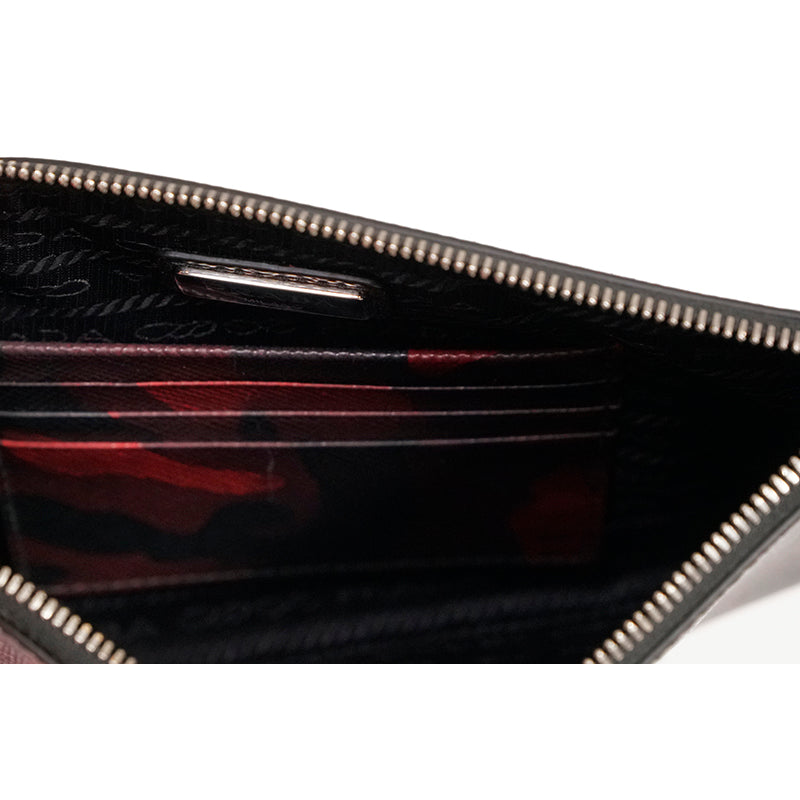 NEW $1080 PRADA MEN'S Red CAMO SAFFIANO LEATHER LOGO Clutch Travel ZIP TOP BAG