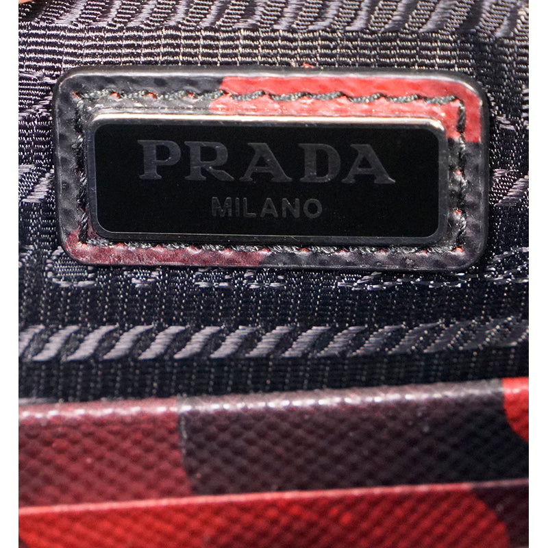 NEW $1080 PRADA MEN'S Red CAMO SAFFIANO LEATHER LOGO Clutch Travel ZIP TOP BAG