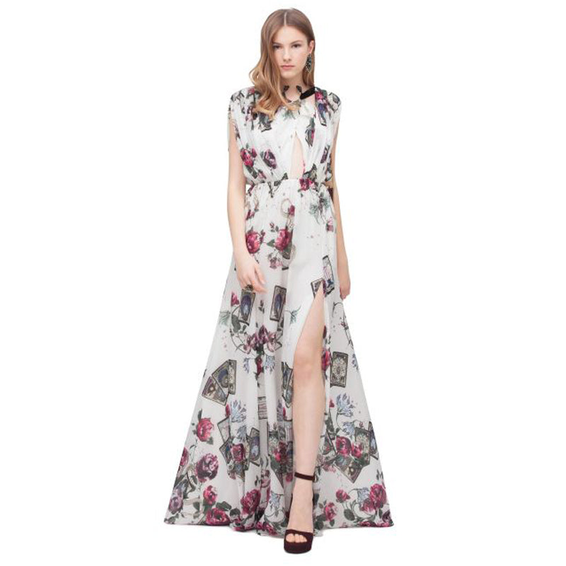 38 NEW $3900 ROBERTO CAVALLI RUNWAY White MYSTIC GARDEN Tarot FLORAL Dress GOWN