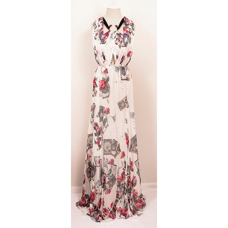 38 NEW $3900 ROBERTO CAVALLI RUNWAY White MYSTIC GARDEN Tarot FLORAL Dress GOWN