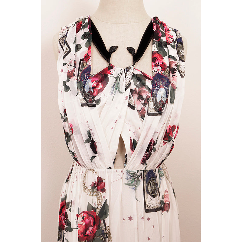 38 NEW $3900 ROBERTO CAVALLI RUNWAY White MYSTIC GARDEN Tarot FLORAL Dress GOWN