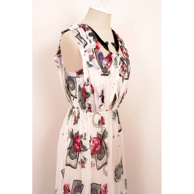 38 NEW $3900 ROBERTO CAVALLI RUNWAY White MYSTIC GARDEN Tarot FLORAL Dress GOWN