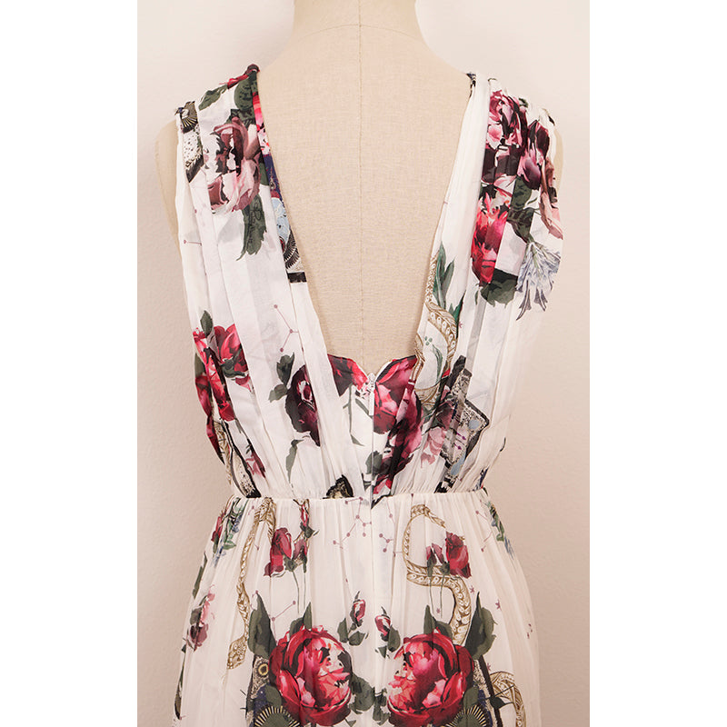 38 NEW $3900 ROBERTO CAVALLI RUNWAY White MYSTIC GARDEN Tarot FLORAL Dress GOWN