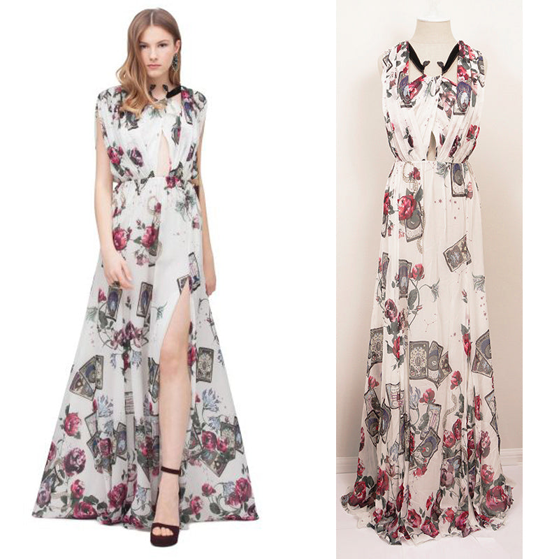 38 NEW $3900 ROBERTO CAVALLI RUNWAY White MYSTIC GARDEN Tarot FLORAL Dress GOWN