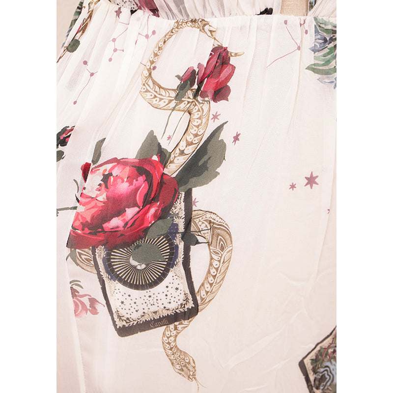 38 NEW $3900 ROBERTO CAVALLI RUNWAY White MYSTIC GARDEN Tarot FLORAL Dress GOWN