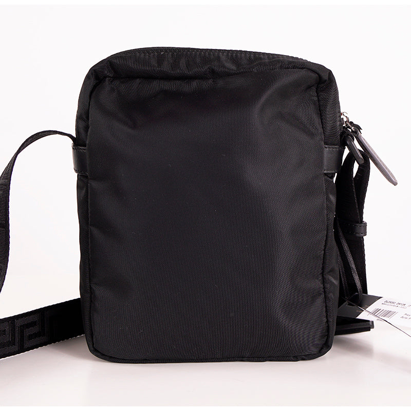NEW $895 VERSACE Men's Black Nylon GRAY EMBOSSED LOGO Greca Crossbody SPORTY BAG