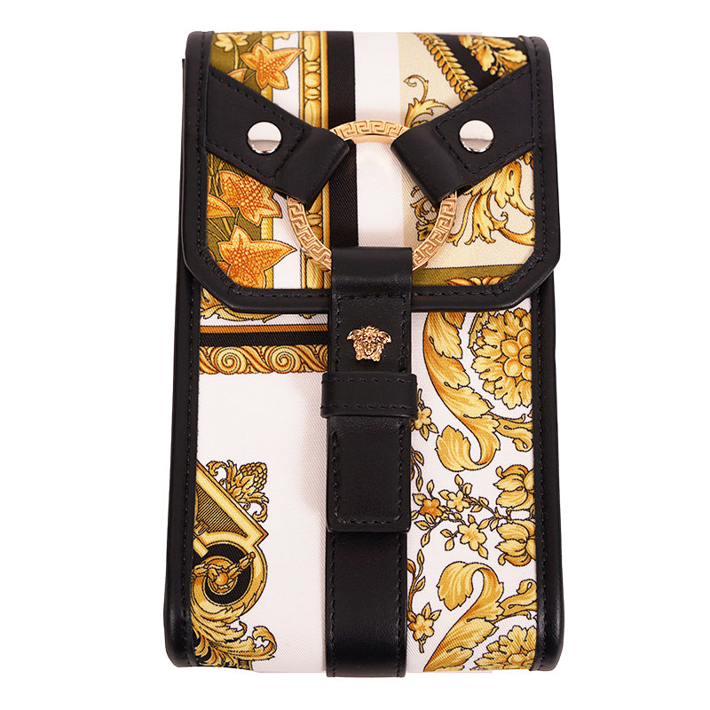 NEW $625 VERSACE Black BONDAGE STRAP Baroque MEDUSA LOGO Phone Travel Pouch BAG
