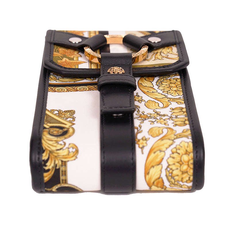 NEW $625 VERSACE Black BONDAGE STRAP Baroque MEDUSA LOGO Phone Travel Pouch BAG