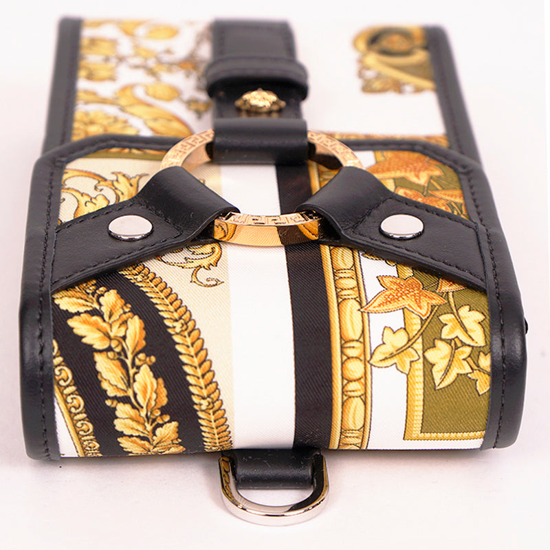 NEW $625 VERSACE Black BONDAGE STRAP Baroque MEDUSA LOGO Phone Travel Pouch BAG