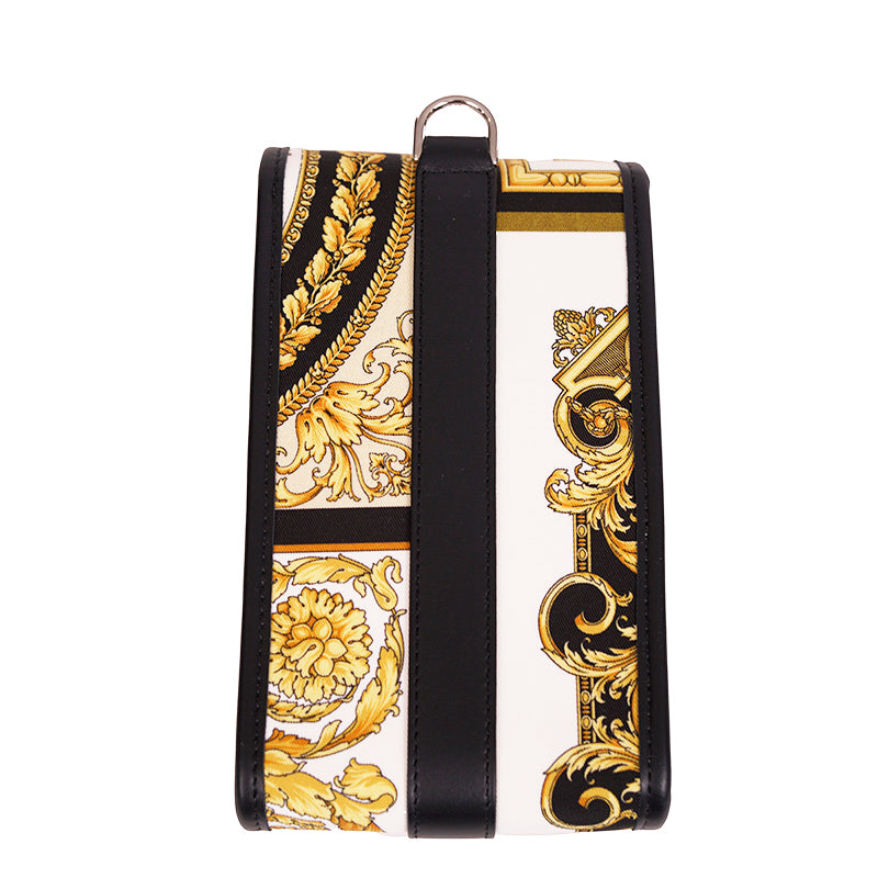 NEW $625 VERSACE Black BONDAGE STRAP Baroque MEDUSA LOGO Phone Travel Pouch BAG