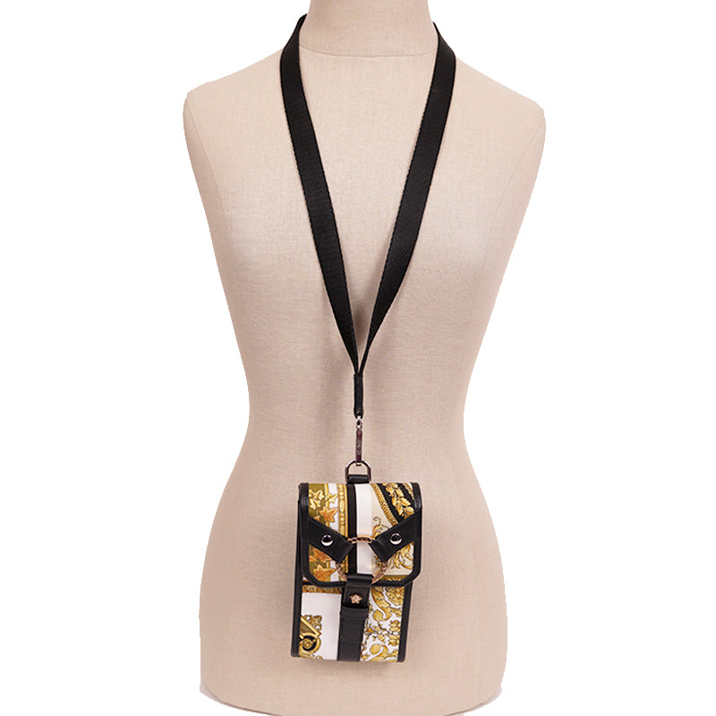 NEW $625 VERSACE Black BONDAGE STRAP Baroque MEDUSA LOGO Phone Travel Pouch BAG