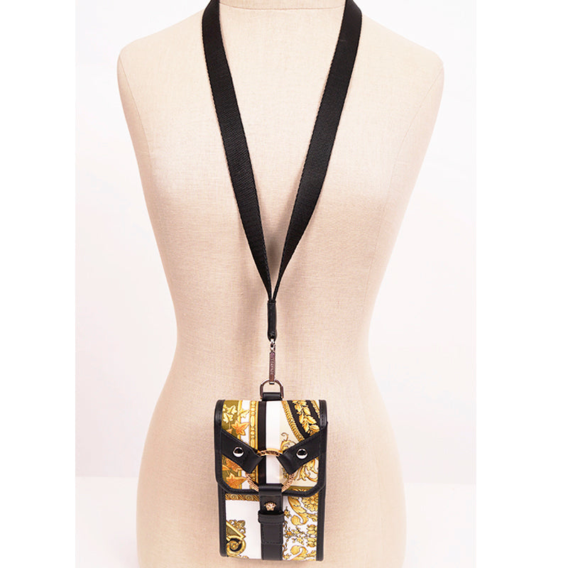 NEW $625 VERSACE Black BONDAGE STRAP Baroque MEDUSA LOGO Phone Travel Pouch BAG