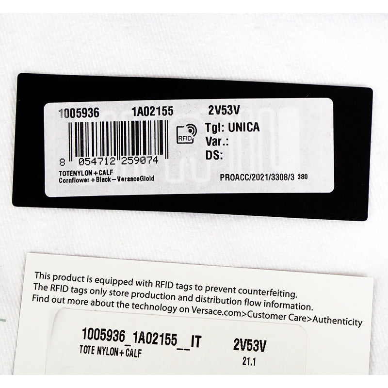 NEW $1,250 VERSACE Blue Nylon GOLD MEDUSA LOGO MEDALLION Leather Straps TOTE BAG