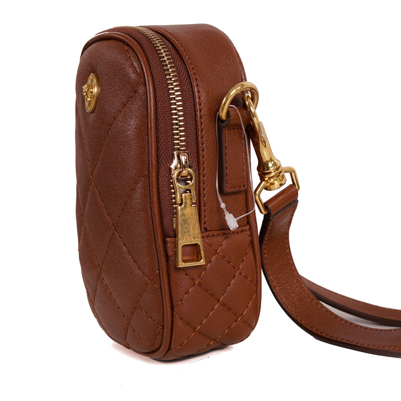 NEW $950 VERSACE RUNWAY Brown GOLD MEDUSA LOGO Quilted Leather Crossbody BAG NWT