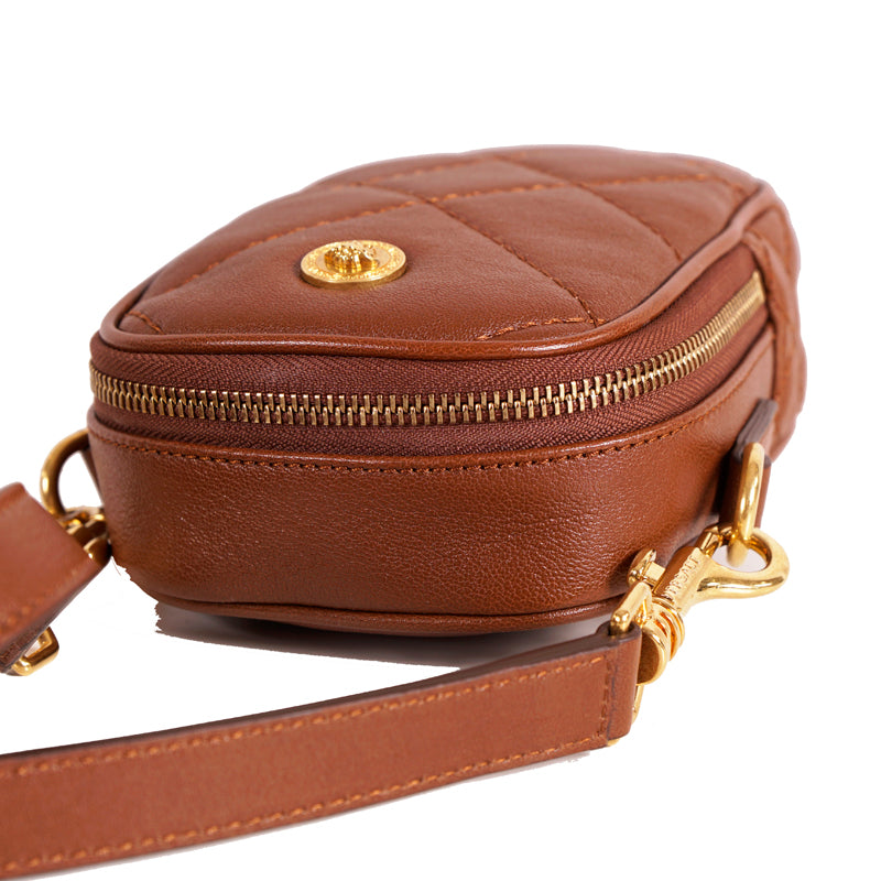NEW $950 VERSACE RUNWAY Brown GOLD MEDUSA LOGO Quilted Leather Crossbody BAG NWT