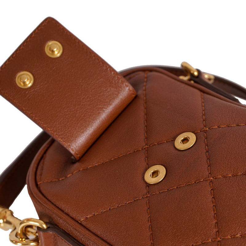 NEW $950 VERSACE RUNWAY Brown GOLD MEDUSA LOGO Quilted Leather Crossbody BAG NWT
