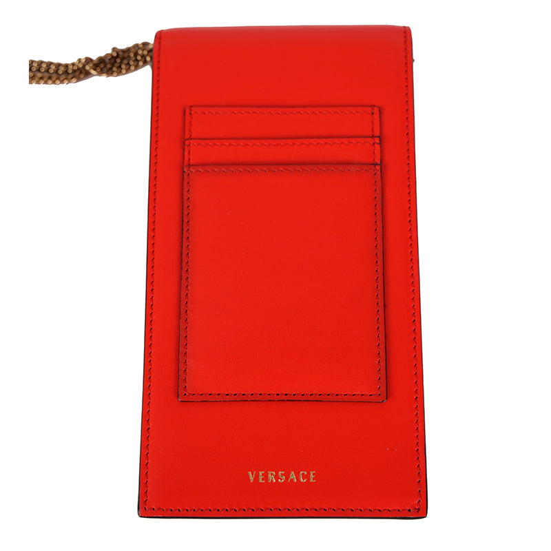 NEW $825 VERSACE RUNWAY Red Leather Barocco V VIRTUS LOGO Crossbody Phone BAG