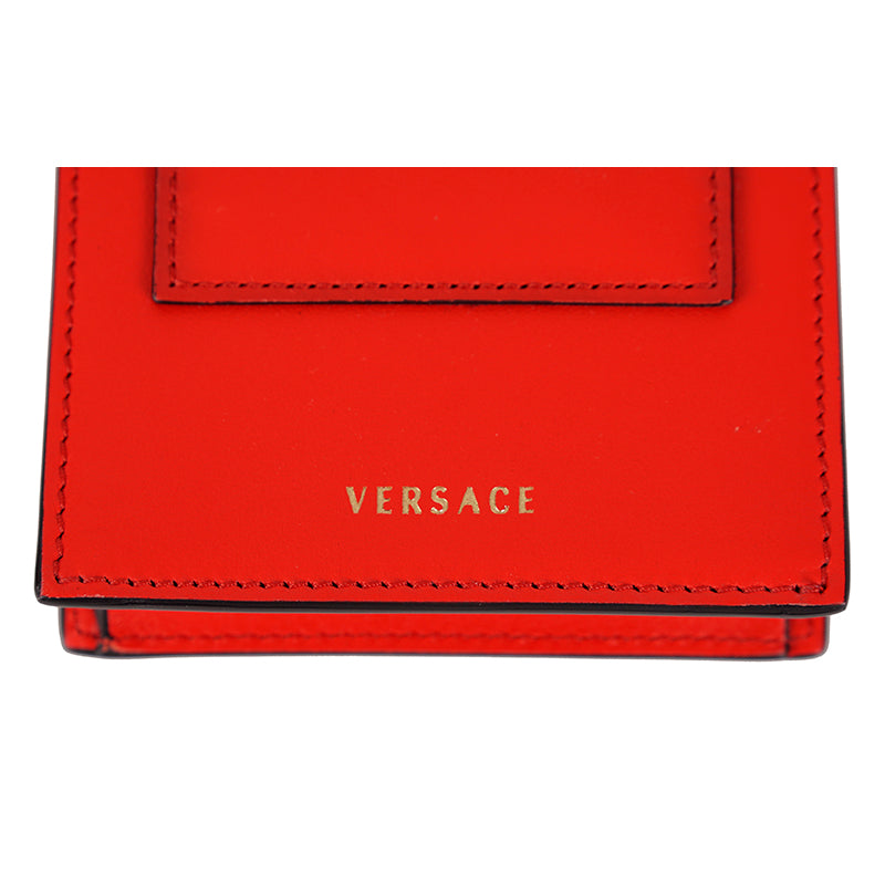 NEW $825 VERSACE RUNWAY Red Leather Barocco V VIRTUS LOGO Crossbody Phone BAG