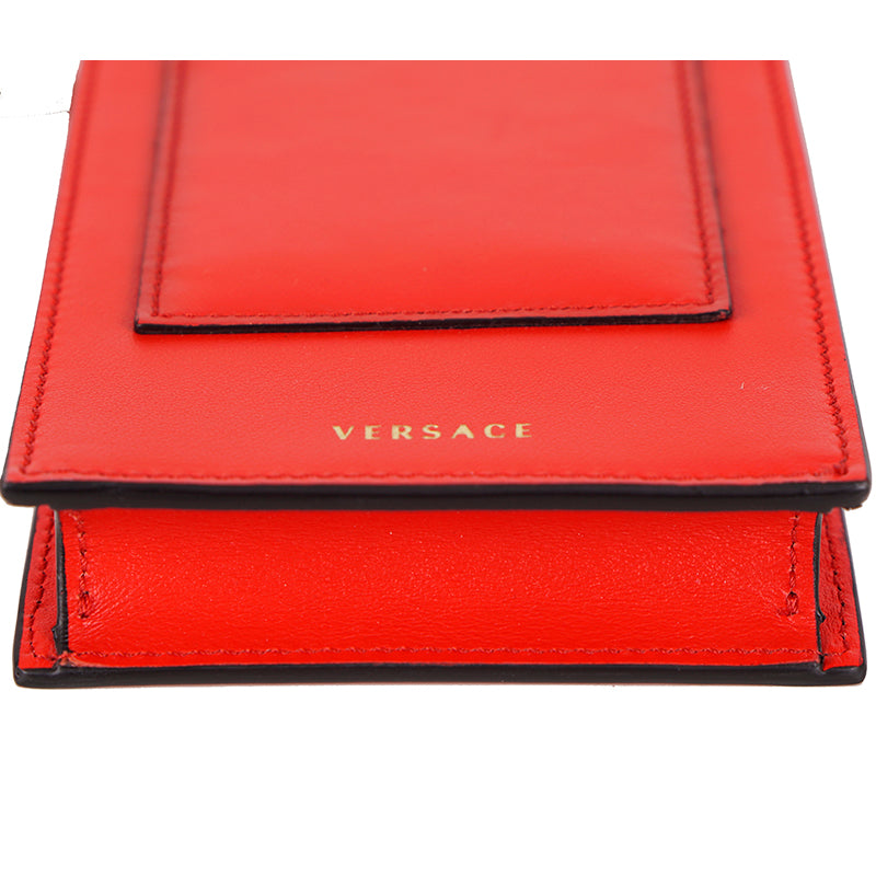NEW $825 VERSACE RUNWAY Red Leather Barocco V VIRTUS LOGO Crossbody Phone BAG
