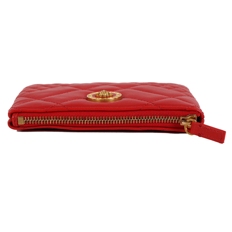 NEW $625 VERSACE Red Leather Quilted GOLD MEDUSA Zip Top Wallet/Travel POUCH NIB